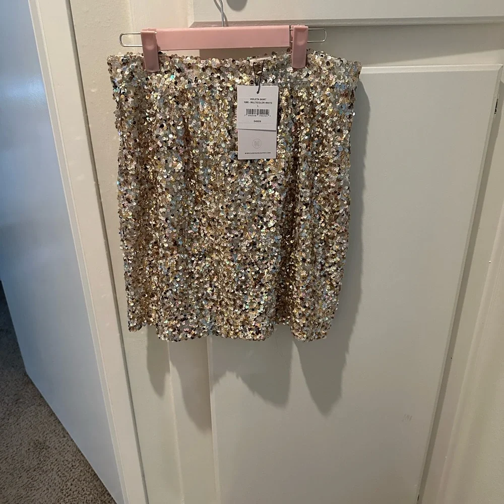 NWT Sabina Musayev Violeta Skirt - white / gold / silver sequins - size large - Picture 3 of 8